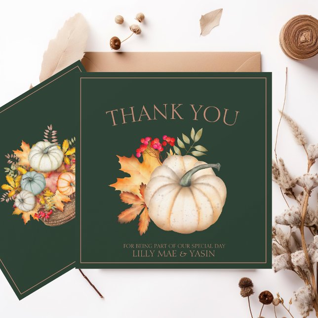 Rustic Emerald Green Autumn Fall Pumpkins Wedding Thank You Card (Creator Uploaded)