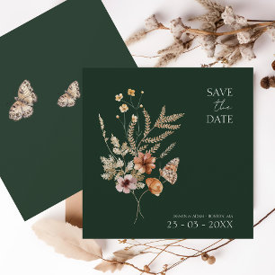 Rustic Emerald Green Fall Wildflowers Wedding Save The Date