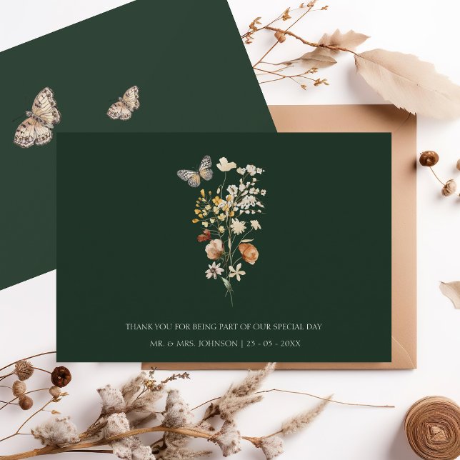 Rustic Emerald Green Fall Wildflowers Wedding Thank You Card (Creator Uploaded)