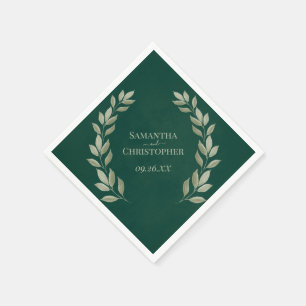Rustic Emerald & Sage Leaves Diagonal Wedding Napkin