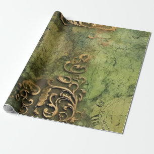 Rustic Emerald Steampunk Machinery Wrapping Paper