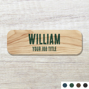 Rustic Employee Name Light Woodgrain Green Job Name Tag