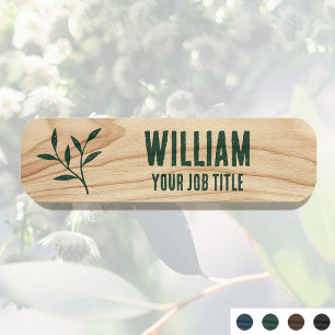 Rustic Employee Name Woodgrain Green Staff ID Tag
