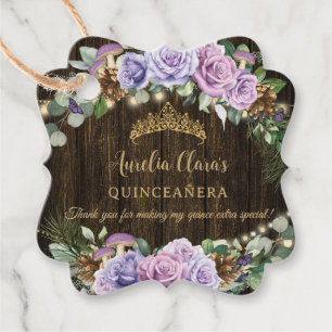 Rustic Enchanted Forest Purple Floral Quinceañera Favour Tags