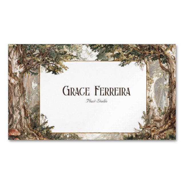 Rustic Enchanted Forest & Toadstools  Magnetic Business Card (Front)