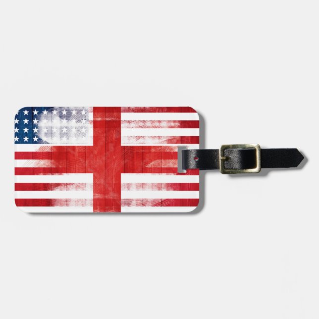 Rustic English American Flag Luggage Tag (Front Horizontal)