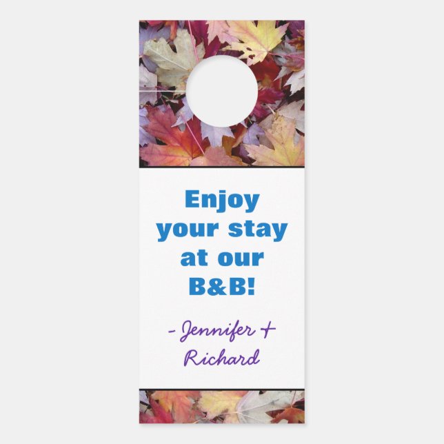 Rustic "Enjoy your stay at our B&B!"; Custom Names Door Hanger (Front)