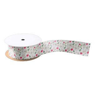 Rustic Equestrian Floral Pink Satin Ribbon