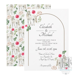Rustic Equestrian Floral Pink Wedding Invitation
