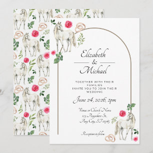 Rustic Equestrian Floral Pink Wedding Invitation