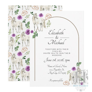 Rustic Equestrian Floral Purple Wedding Invitation