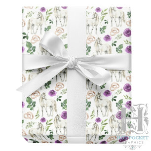 Rustic Equestrian Floral Purple Wrapping Paper