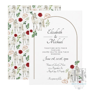 Rustic Equestrian Floral Red Wedding Invitation