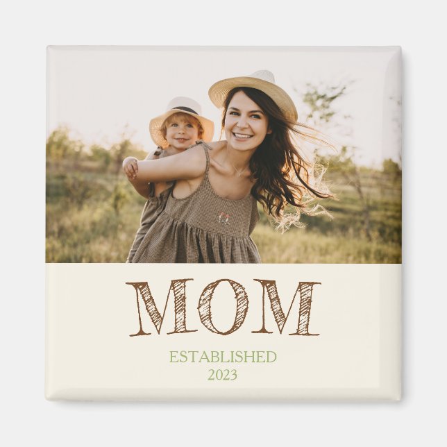 Rustic Established Mom Name Year Gift Magnet (Front)