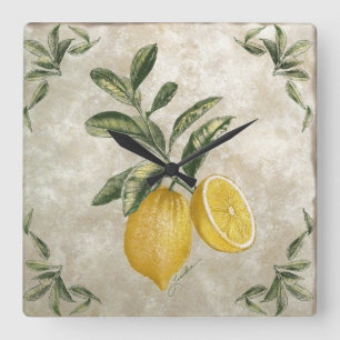 Rustic Etched Vintage Lemons Square Wall Clock