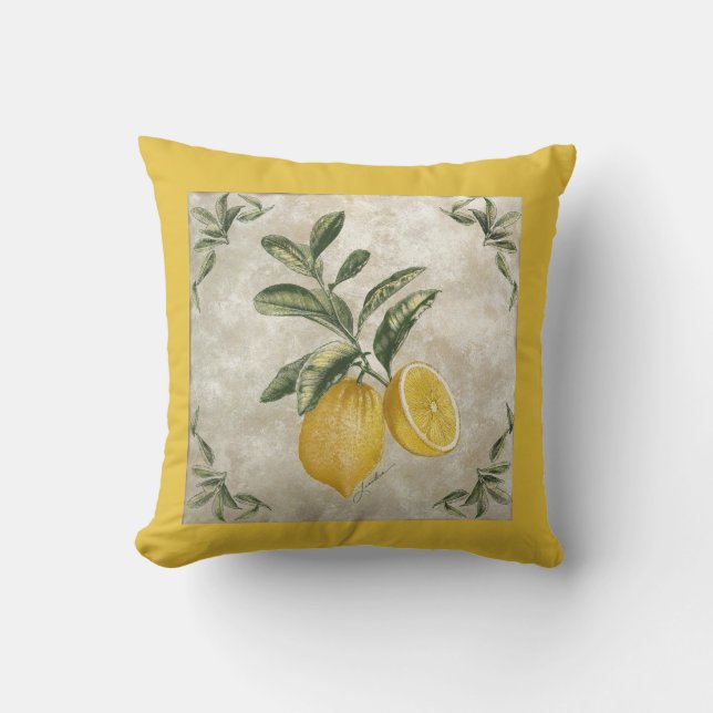 Rustic Etched Vintage Lemons  Throw Pillow (Front)