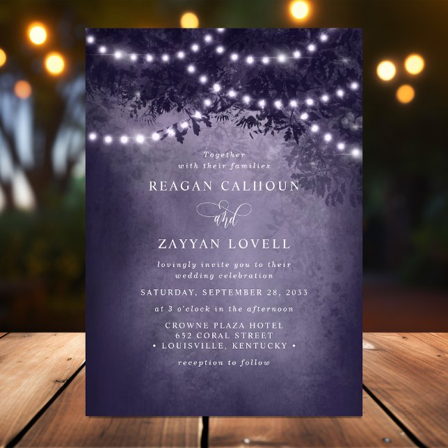 Rustic Ethereal Dreamy Tree String Lights Purple Invitation (Creator Uploaded)