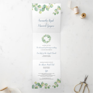 Rustic Eucalyptus All In One Wedding Invite