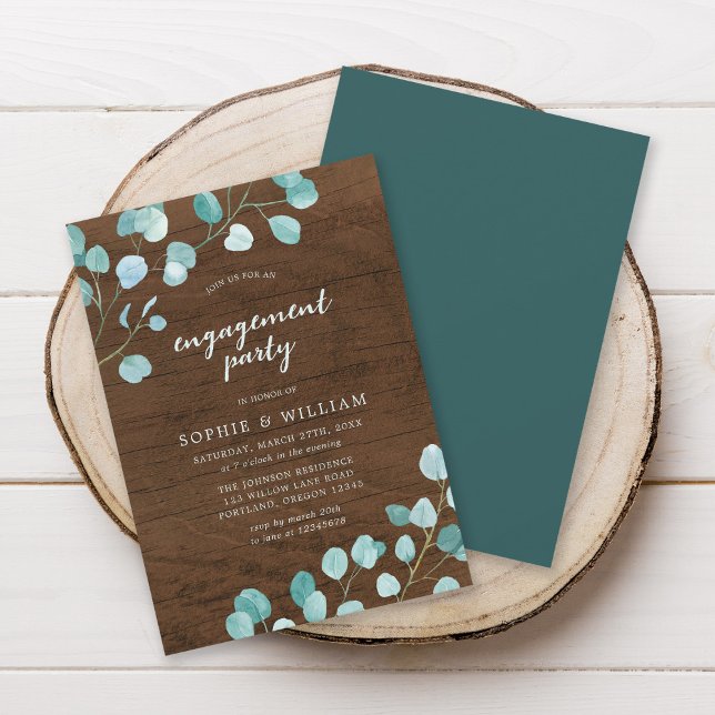Rustic Eucalyptus and Brown Wood Engagement Party Invitation (Creator Uploaded)