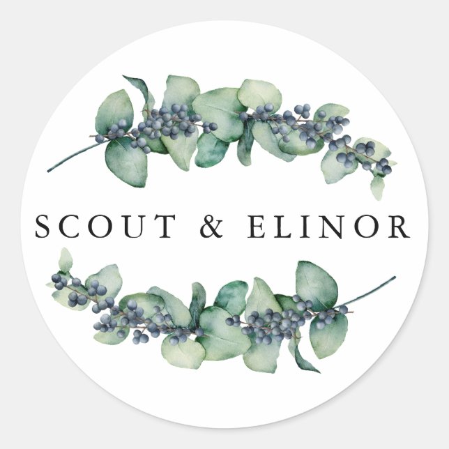 Rustic Eucalyptus Berry Wedding Favour Seal (Front)