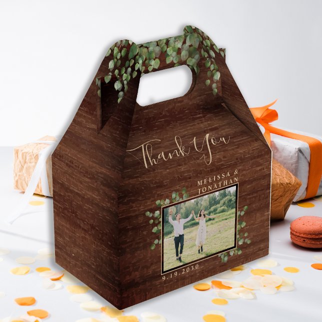 Rustic Eucalyptus Botanical Foliage Photo Wedding Favor Box (Creator Uploaded)