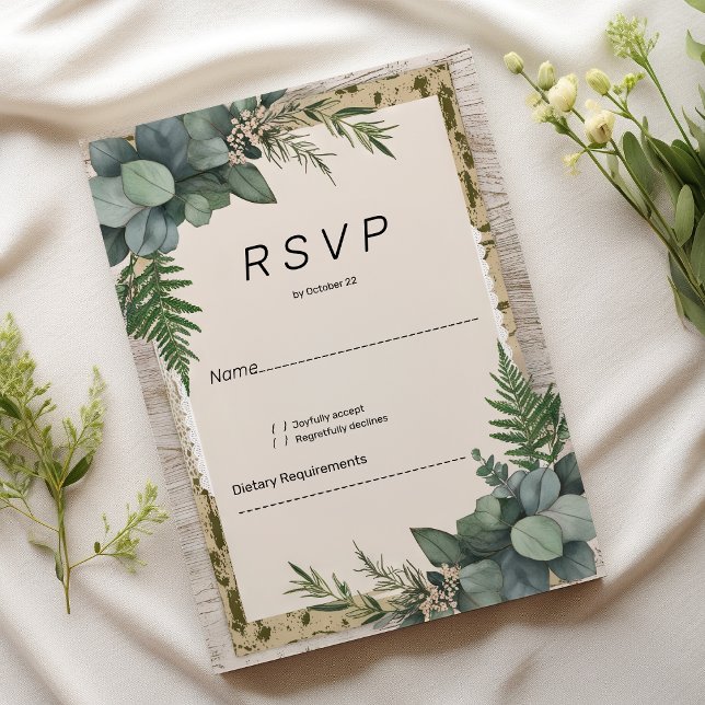 Rustic eucalyptus botanical greenery RSVP Invitation (Rustic eucalyptus botanical greenery RSVP)
