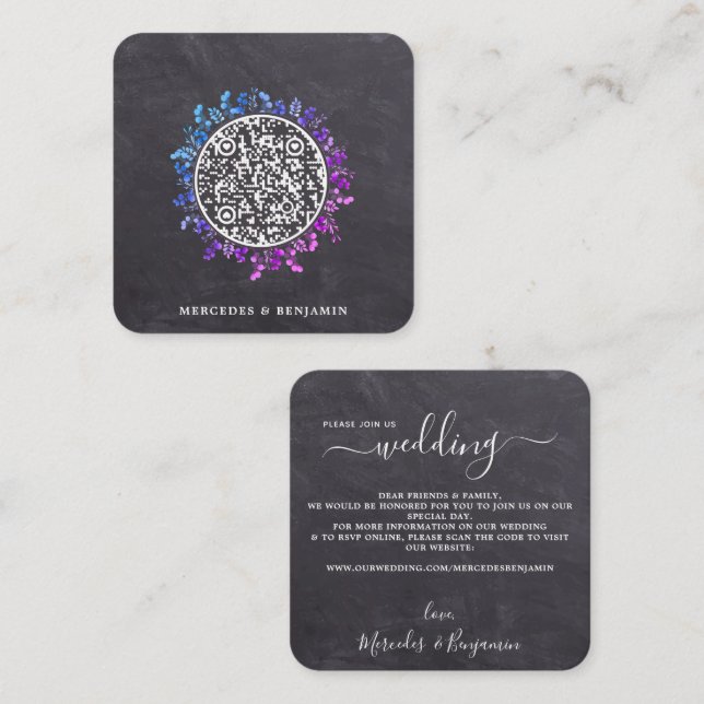 Rustic Eucalyptus Botanical QR Code Wedding Square Business Card (Front/Back)