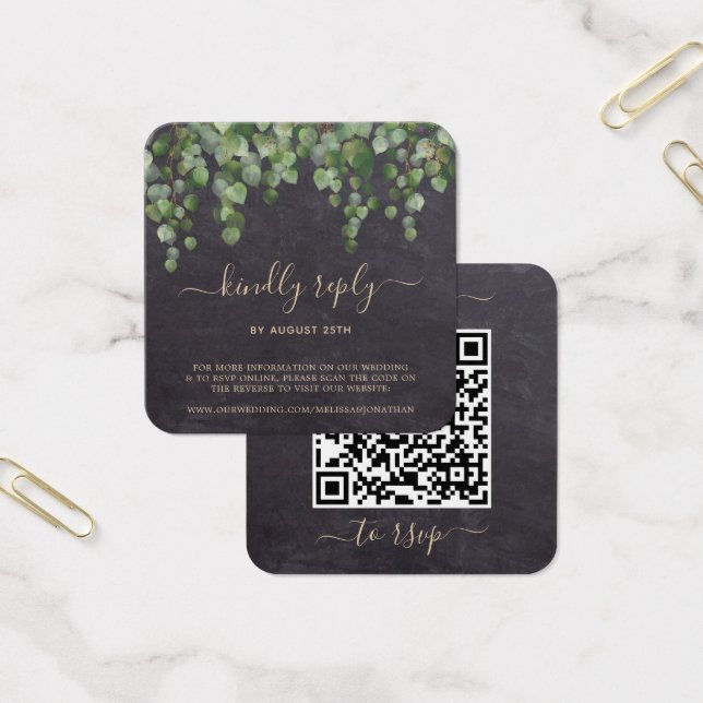 Rustic Eucalyptus Botanical Wedding QR Code RSVP (Office)