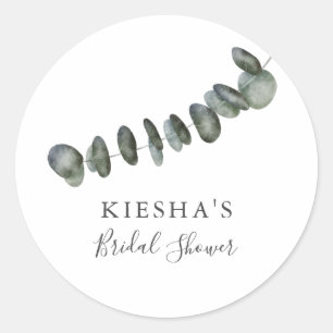 Rustic Eucalyptus Bridal Shower Watercolor  Classic Round Sticker