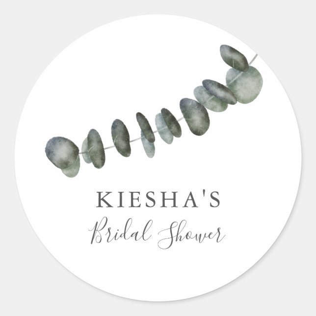 Rustic Eucalyptus Bridal Shower Watercolor  Classic Round Sticker (Front)