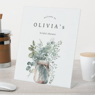 Rustic Eucalyptus Bridal Shower Welcome  Pedestal Sign