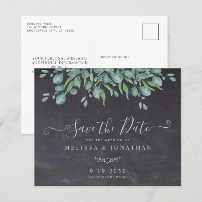 Rustic Eucalyptus Budget Wedding Save The Date (Front/Back)