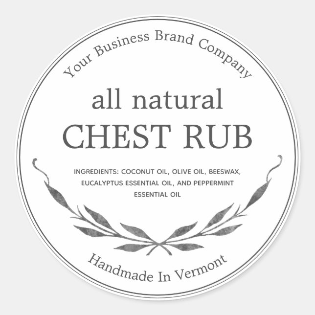 Rustic Eucalyptus Camphor Rub Balm Product Label (Front)