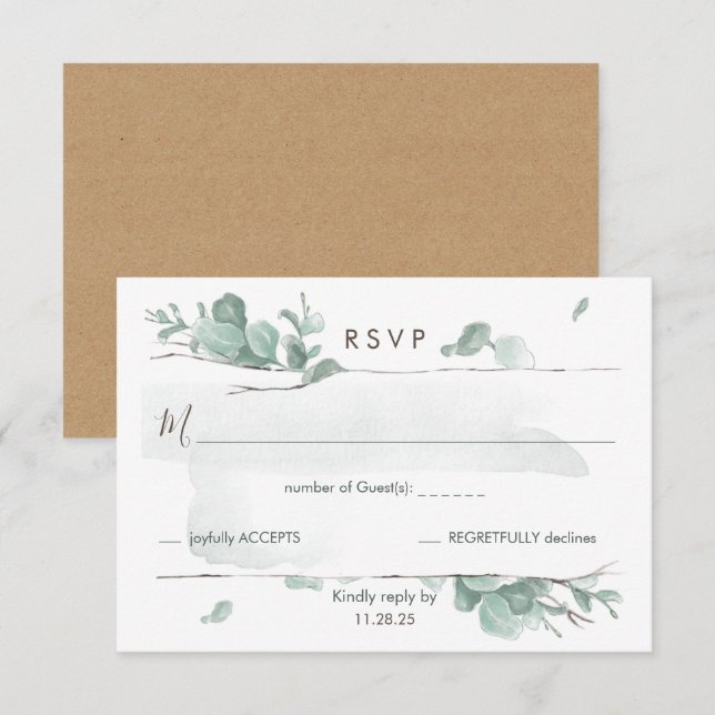 Rustic Eucalyptus Enclosure RSVP Card (Front/Back)