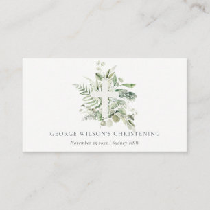 Rustic Eucalyptus Fern Foliage Cross Christening  Place Card
