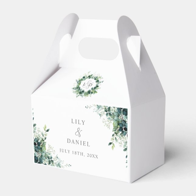 Rustic Eucalyptus Floral Greenery Monogram Wedding Favor Box (Front Side)