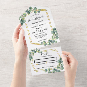 Rustic Eucalyptus foliage Wedding (no ENV needed) All In One Invitation