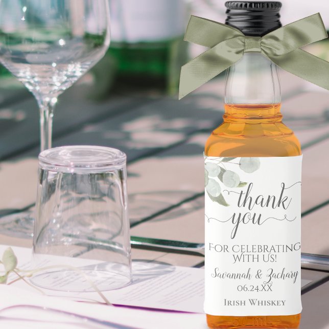 Rustic Eucalyptus Foliage Wedding Thank You Mini Liquor Bottle Label (Creator Uploaded)
