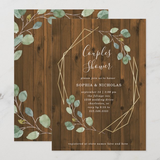 Rustic Eucalyptus | Geometric Couples Shower Invitation (Front/Back)