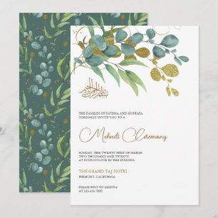 Rustic Eucalyptus Gold Branch Islamic Mehndi Invitation