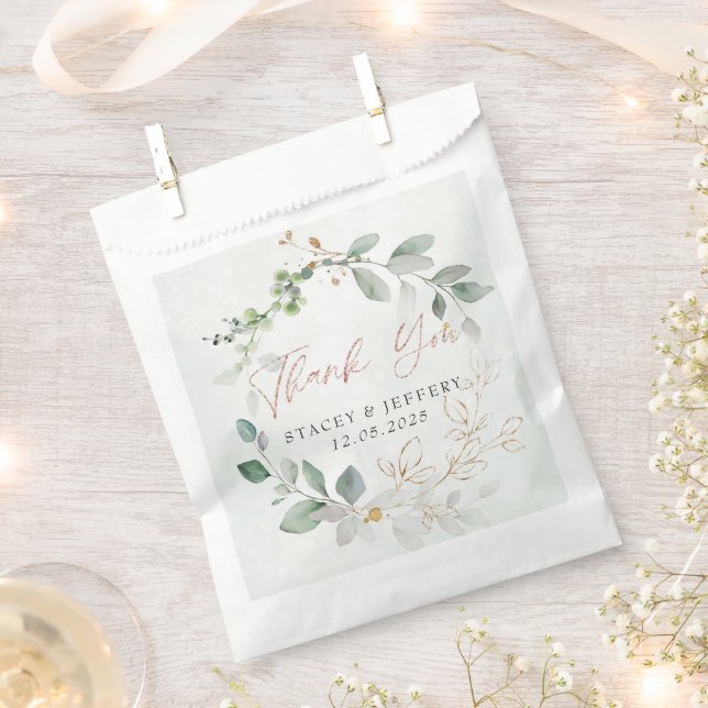 Rustic Eucalyptus Gold Calligraphy Wedding  Favour Bag (Clipped)