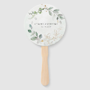 Rustic Eucalyptus Gold Calligraphy Wedding  Hand F Hand Fan