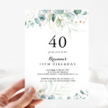 Rustic Eucalyptus Gold Floral 40th Birthday Party Invitation<br><div class="desc">This rustic eucalyptus gold floral 40th birthday party invitation is perfect for a simple birthday party. This artistic design features hand-drawn gold floral and watercolor eucalyptus green foliage,  inspiring natural beauty.</div>