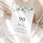 Rustic Eucalyptus Gold Floral 90th Birthday Party Invitation<br><div class="desc">This rustic eucalyptus gold floral 90th birthday party invitation is perfect for a simple birthday party. This artistic design features hand-drawn gold floral and watercolor eucalyptus green foliage,  inspiring natural beauty.</div>