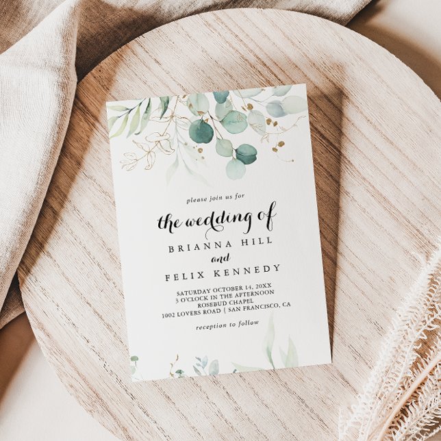 Rustic Eucalyptus Gold Floral The Wedding Of Invitation (Creator Uploaded)