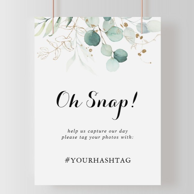 Rustic Eucalyptus Gold Floral Wedding Oh Snap Sign (Creator Uploaded)