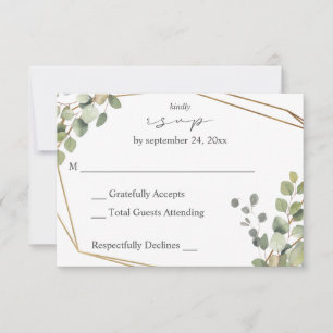 Rustic Eucalyptus & Gold Frame no Meal RSVP Card