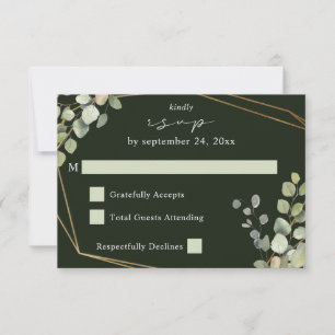 Rustic Eucalyptus & Gold Frame no Meal RSVP Green Card