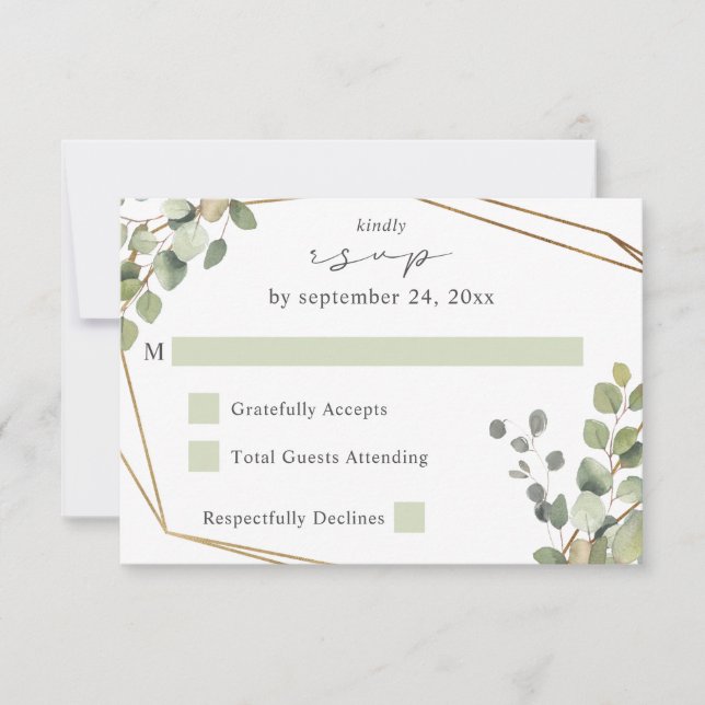 Rustic Eucalyptus & Gold Frame no Meal RSVP V2 (Front)