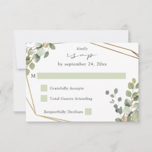 Rustic Eucalyptus & Gold Frame no Meal RSVP V2 Card